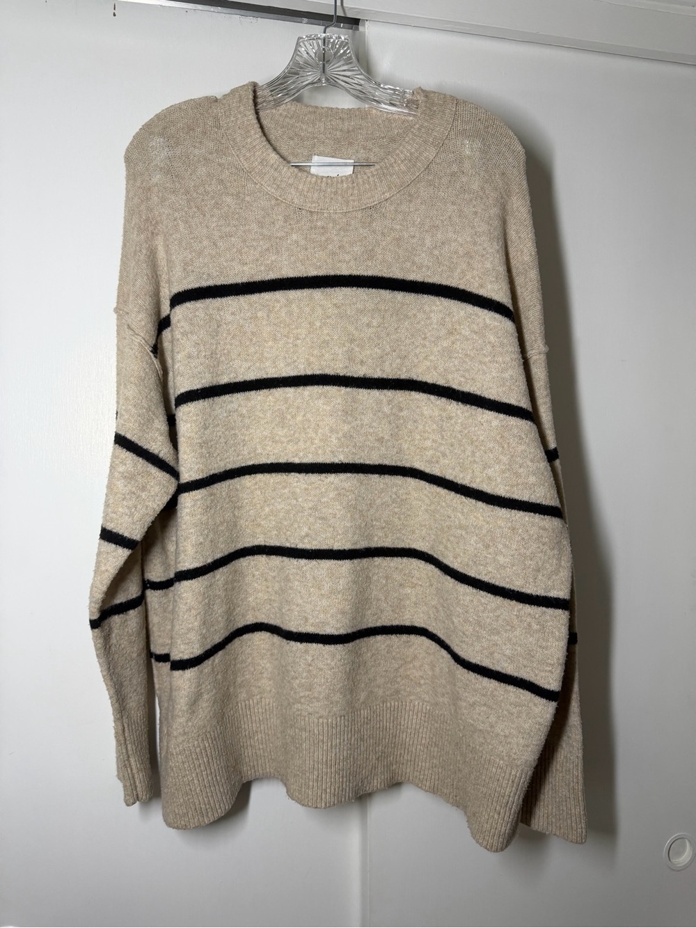 aerie oversized Beige Crewneck Sweater with Black Stripes
